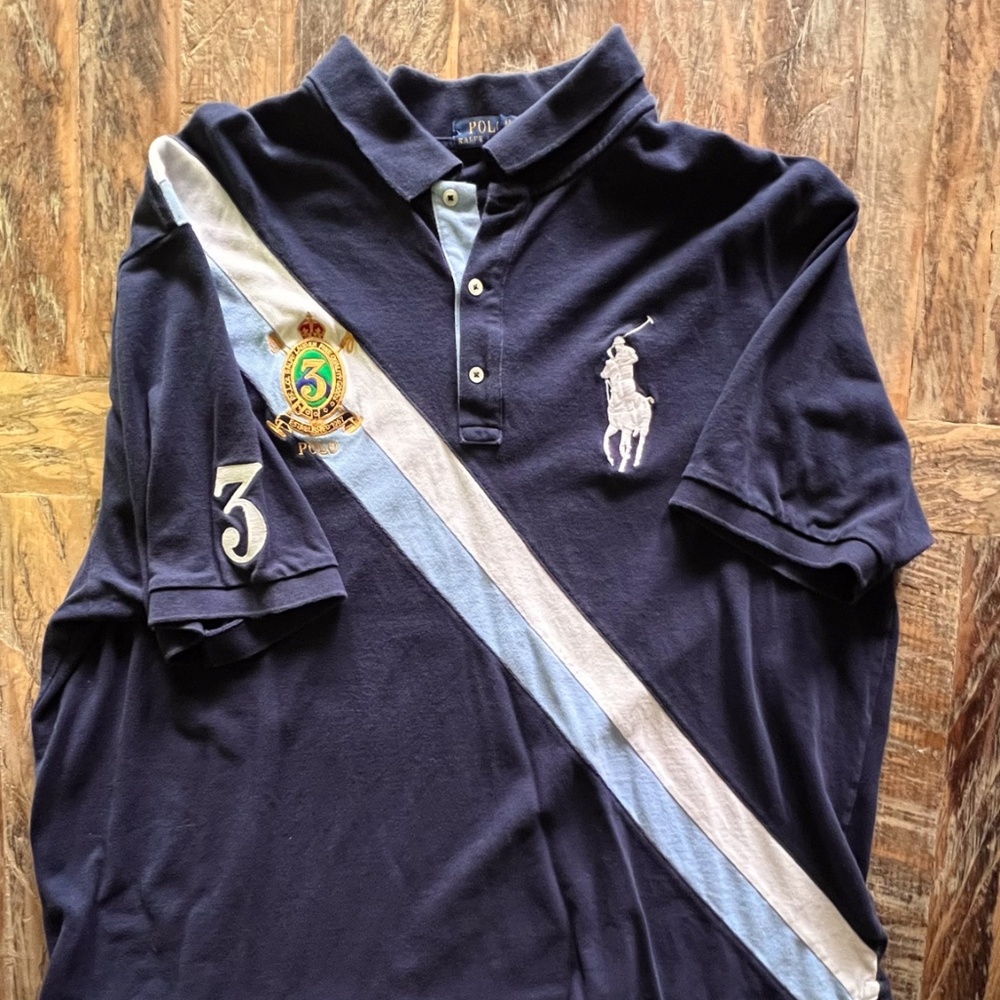 Polo Ralph Lauren Big Pony Rugby Polo 3XB Big & Tall Navy Crest Stripe Shirt